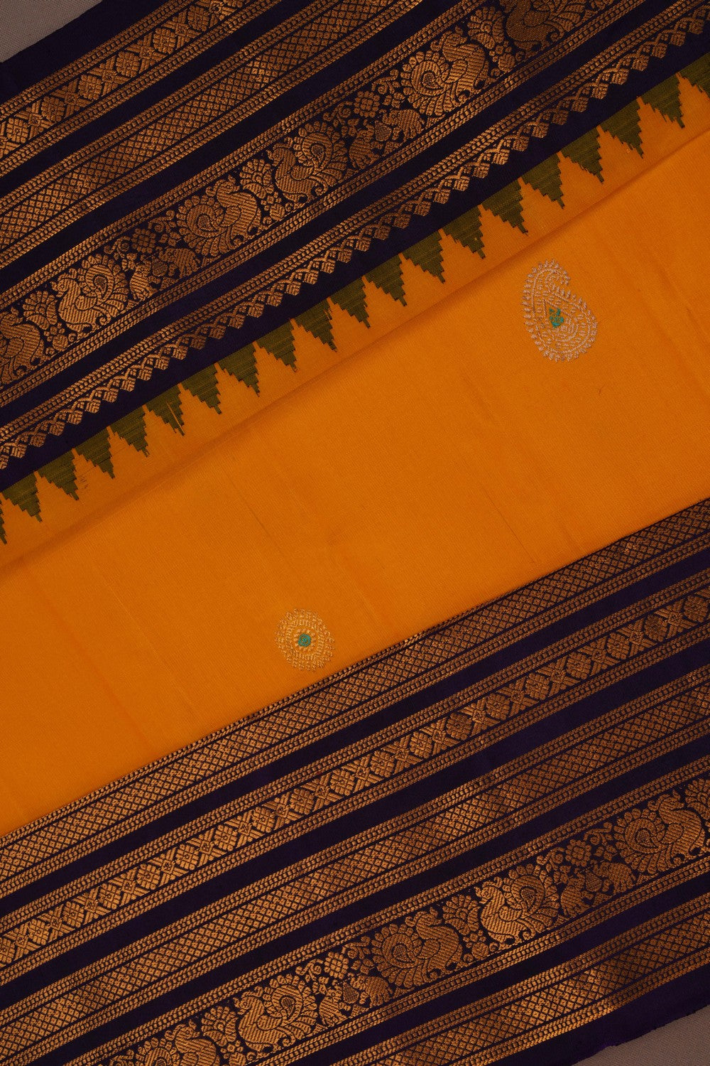 Image of Gadwal Silk Yellow Saree